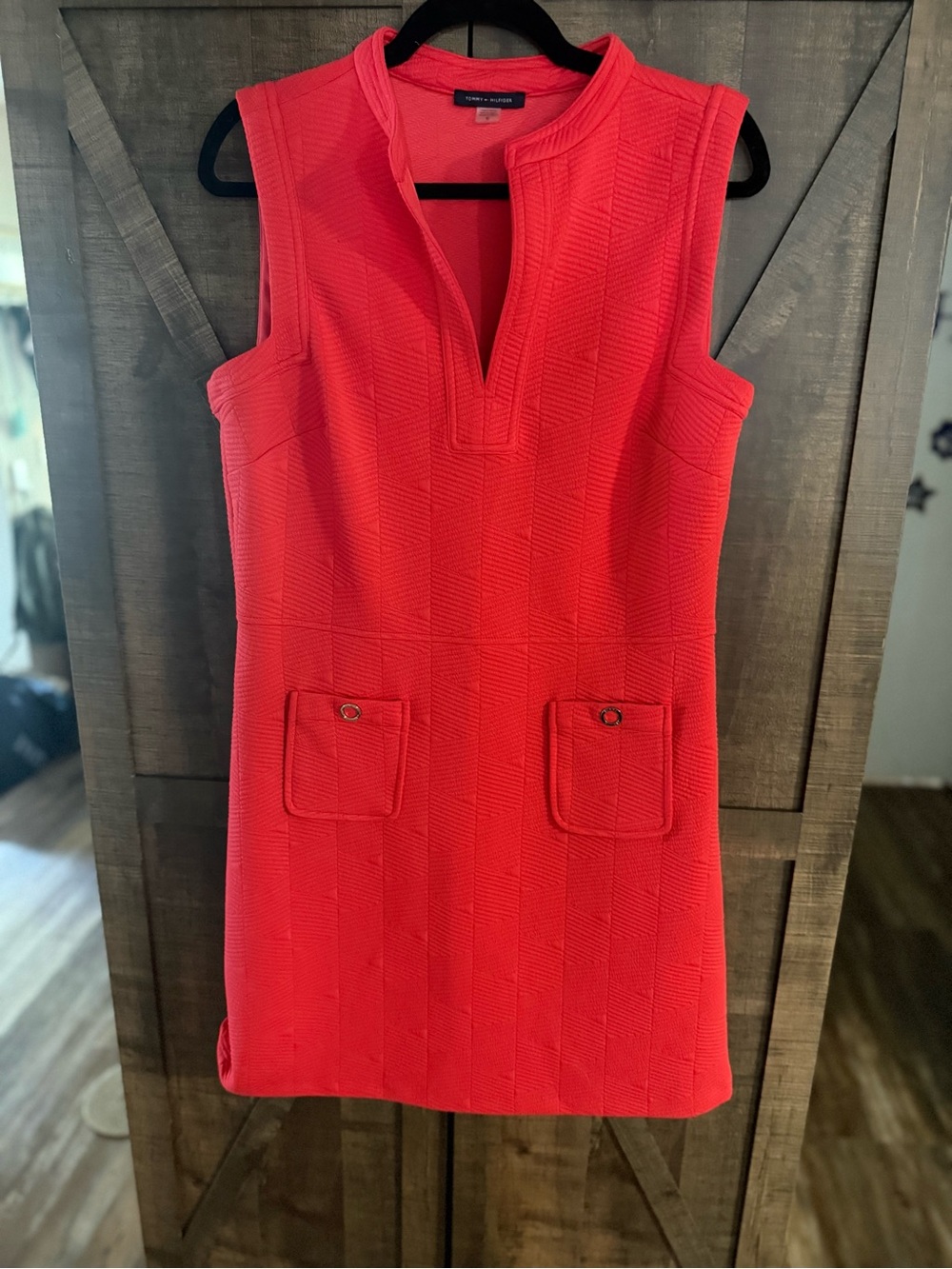 Tommy Hilfiger Coral-Red Sleeveless V-Notch Mini Dress